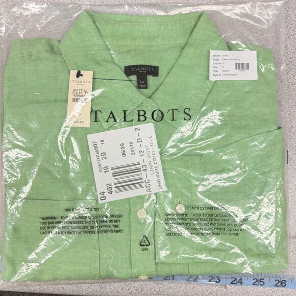 Talbots Lime Green Linen Shirt PL (Petite Large) NWT - Picture 2 of 5